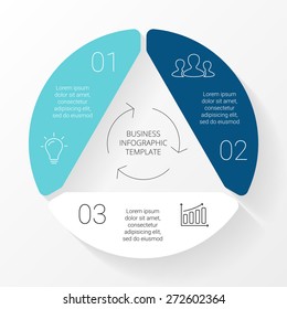 Vector circle triangle infographic. Template for cycle diagram, graph, presentation and round chart. Business concept with 3 equal options, parts, steps or processes. Linear flat minimal graphic.
