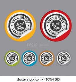 Vector : Circle True Honey - Product Label, Campaign Promotion Infographics Flat Icon, Peeling Sticker, Sign