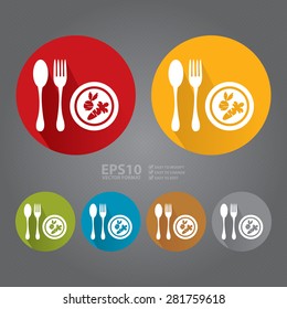 Vector : Circle Vegan Food Flat Long Shadow Style Icon, Label, Sticker, Sign or Banner