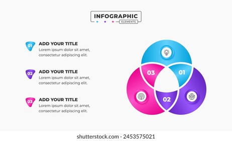 Vector circle venn diagram infographic presentation design template with 3 steps