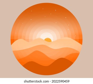 VISTA DEL CÍRCULO VECTORIAL DE LAS MONTAÑAS DESIERTAS POR LA NOCHE. CON UN COLOR PLANO. GRAN PARA ANTECEDENTES, BANDERAS, TEMAS Y MÁS