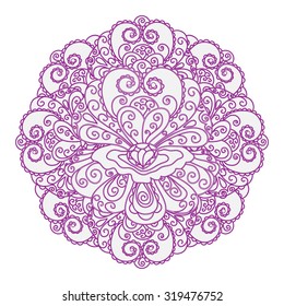 Vector circle violet mandala with illustration of shell