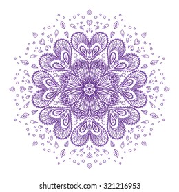 Vector circle violet mandala on white background