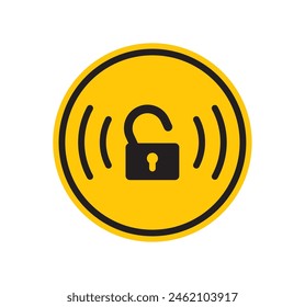 Vector circle warning yellow sticker - Protected electronic security system. Isolated on white background.