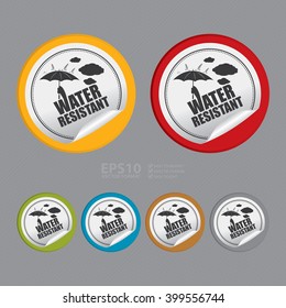Vector : Circle Water Resistant Product Label Infographics Flat Icon, Peeling Sticker, Sign 
