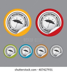 Vector : Circle Waterproof Product Label, Campaign Promotion Infographics Flat Icon, Peeling Sticker, Sign 
