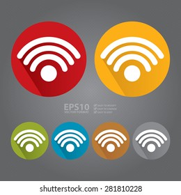 Vector : Circle Wifi Hotspot, Wifi Service Long Shadow Style Icon, Label, Sticker, Sign or Banner 