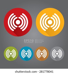 Vector : Circle Wi-fi, Wifi Signal Long Shadow Style Icon, Label, Sticker, Sign or Banner 