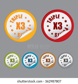 Vector : Circle X3 Triple Points, Campaign, Promotion, Product Label, Infographics Flat Icon, Peeling Sticker, Sign