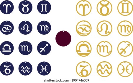 Vector circle zodiac earrings. Earring template. Zodiac sign. Pendant. Faux leather earrings. svg