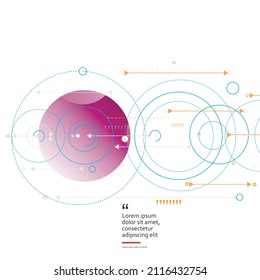 Vector circles abstract design connect background. Pattern science with dots and lines and arrows. Technology data graphic connectivity. Geometric abstraction dynamics design