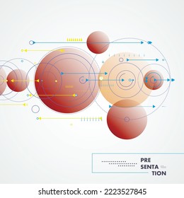 El diseño abstracto de círculos vectores conecta el fondo. Ciencia de patrones con puntos, líneas y flechas. Conectividad gráfica de datos de tecnología. Diseño de dinámica de abstracción geométrica