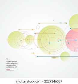 El diseño abstracto de círculos vectores conecta el fondo. Ciencia de patrones con puntos, líneas y flechas. Conectividad gráfica de datos de tecnología. Diseño de dinámica de abstracción geométrica