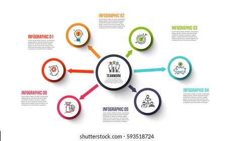 Vector circles with arrows for infographic. Template for diagram, graph, presentation and chart. Business concept with 6 options, parts, steps or processes. Data visualization.