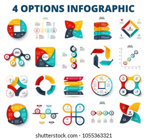 Vector circles, arrows, square for presentation. Abstract business infographic elements of cycle diagram with 4 steps, options, parts or processes.