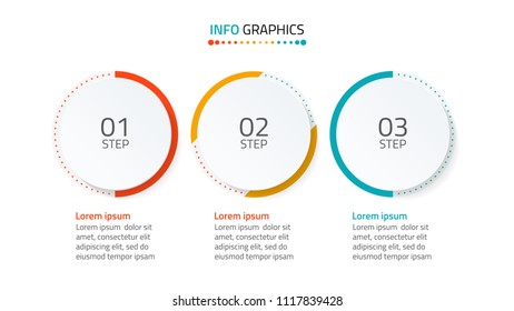 Vector circles design template for infographics. Timeline with 3 options, steps or processes can be used for business process, report, presentation or web design. 