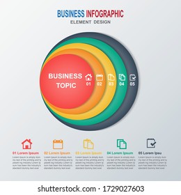 Vector circles elements for infographic. business template with cycle steps for Presentation, Sale forecast, Web design, improvement, Step by Step. Business concept with 5 options, parts, processes.