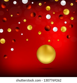 
Vector circles, falling golden red circles on abstract festive background