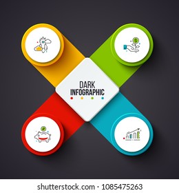 Vector circles infographic on a dark background. Can be used for presentation, diagrams, annual report, web design. Business concept with 4 options, steps or processes.
