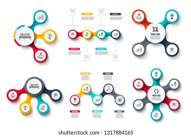 Vector circles infographic set. Business diagrams with 3, 4, 5 and 6 step and options. Presentation design.