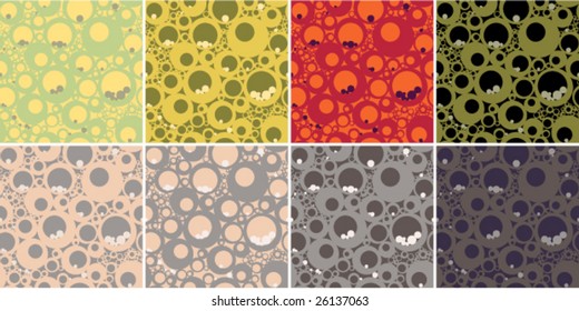 VECTOR Circles seamless pattern in 8 colour schemes.