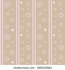 Vector. Circles, stripes and points. Pattern pink on a beige background. For fabric, wallpaper, notebooks, diaries, brochures, books, backgrounds, covers, banners, textiles. Scalable to any size.