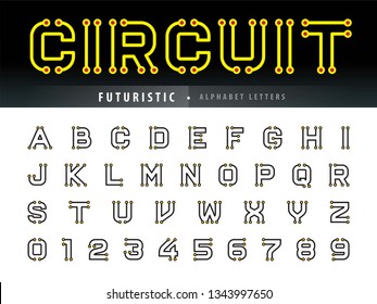 Vector of Circuit Alphabet Letters and numbers, Future Techno stylized fonts, Minimal Futuristic Bold Letters set for sci-fi, Technology, digital, Geometric, military.