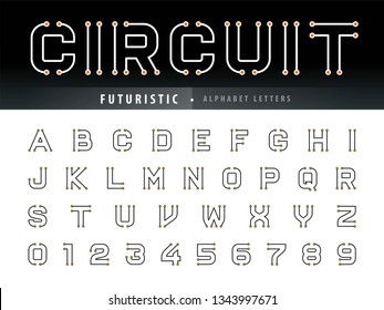 Vector of Circuit Alphabet Letters and numbers, Future Techno stylized fonts, Minimal Futuristic Thin Letters set for sci-fi, Technology, digital, Geometric, military.