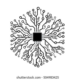 Vector Circuit Board Abstract Hexagon With Chip In The Center