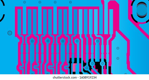 Vector circuit board Blue for layer top and Red for layer bottom on black background