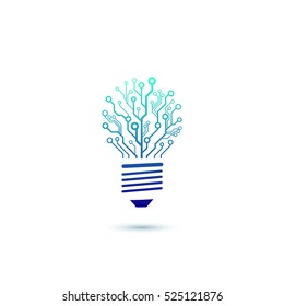 Vector Circuit Board Bulb. A Concept Of Information Technology, Innovation Concept. Creative Engineering Thinking Logo, Icon