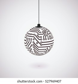 Vector circuit board Christmas ball.