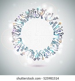 Vector circuit board circle lighting holiday background