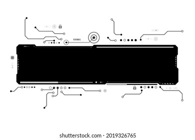 Seguridad de ciberbloqueo de placa de circuito de vectores y marco negro sobre fondo blanco para fondo tecnológico