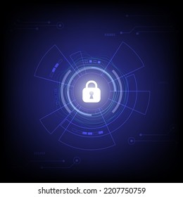 Vector circuit board cyber security on dark blue vintage screen for technology background