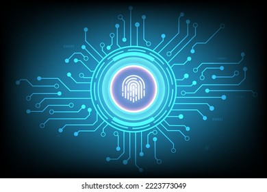 Vector circuit board cyber security with finger print on dark blue vintage screen for technology background