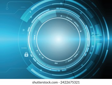 Vector circuit board cyber security on dark blue vintage screen for technology background