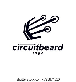 Vector circuit board, digital technologies abstraction. Computer microprocessor scheme, futuristic design. Modern technology communication logo.