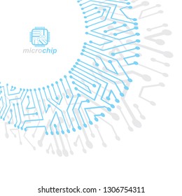 Vector circuit board with electronic components of technology device. Computer motherboard cybernetic abstraction. Electronic microprocessor 