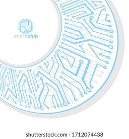 Vector circuit board with electronic components of technology device. Computer motherboard cybernetic abstraction. Electronic microprocessor 