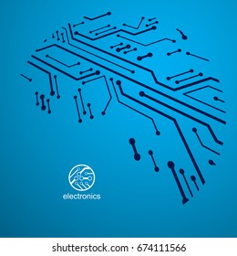 Vector circuit board with electronic components of technology device. Computer motherboard cybernetic abstraction. Electronic microprocessor 