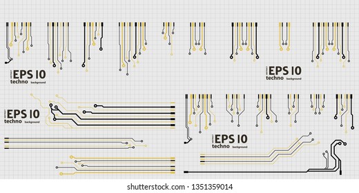 Vector circuit board elements on grid. Design elements for circuit board illustration