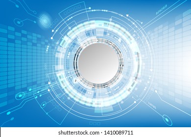 Vector circuit board with gear and security lock on blue  communication concept for technology background