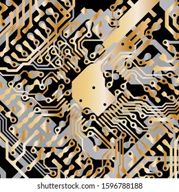 Vector circuit board Gold for layer top and Grey for layer bottom on black background