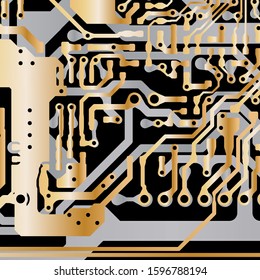 Vector circuit board Gold for layer top and Grey for layer bottom on black background
