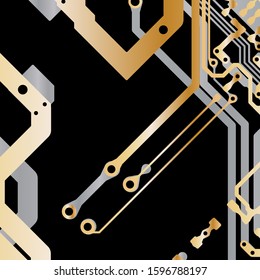 Vector circuit board Gold for layer top and Grey for layer bottom on black background
