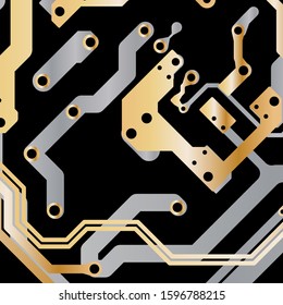 Vector circuit board Gold for layer top and Grey for layer bottom on black background