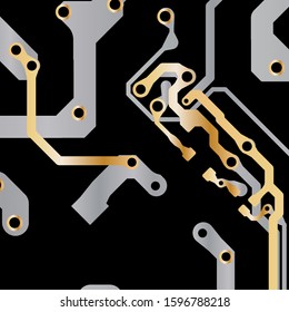 Vector circuit board Gold for layer top and Grey for layer bottom on black background