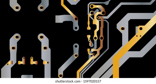Vector circuit board Gold for layer top and Grey for layer bottom on black background