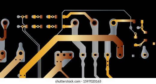 Vector circuit board Gold for layer top and Grey for layer bottom on black background